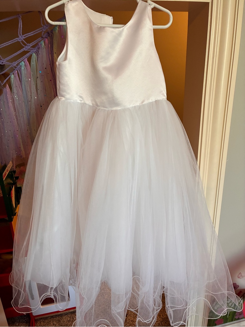 White Satin and Tulle Flower Girl Dress